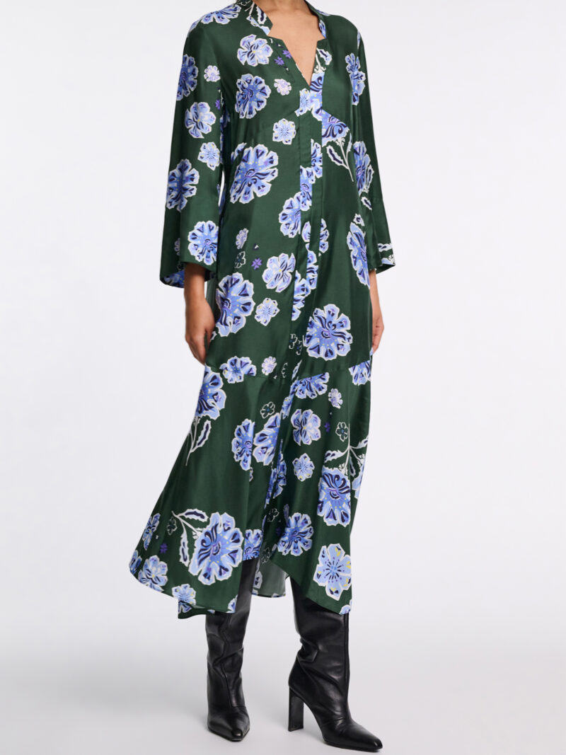 Long silk dress with flower print